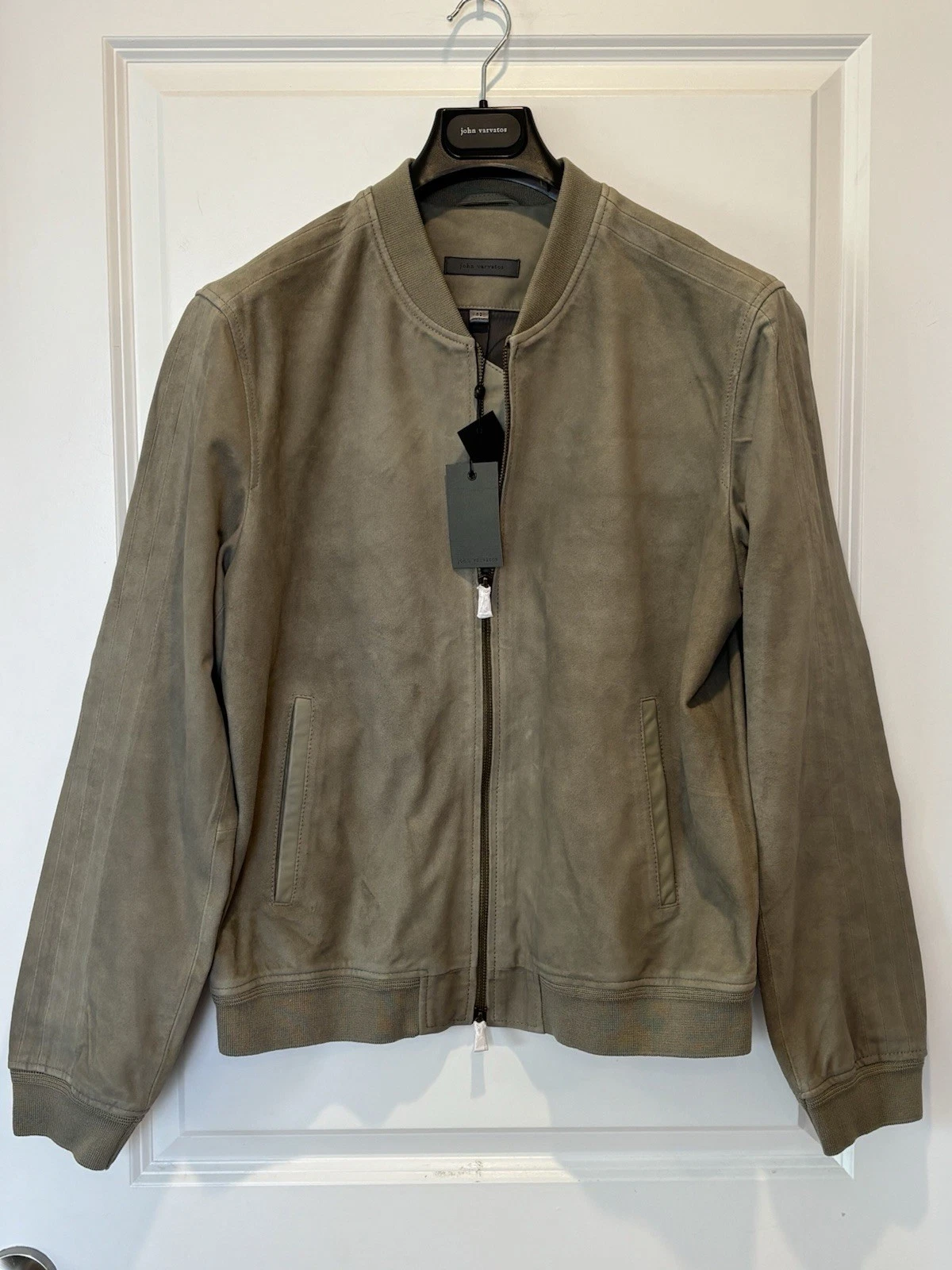 NWT $798 John Varvatos Jacket 54 L Men's Khai Suede Bomber Khaki Light Green - product detail image 2