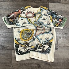 Vintage 90s World Map All Over Print AOP Tee Shirt Made in USA Single Stitch XL