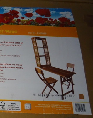 Balkonset ausklappbarer Akazie Tisch & 2 Stühle klappbar verstaubar Gardenplace