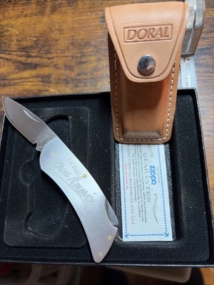 Vintage ZIPPO USA  Doral Across America  Lock Back Knife w/ Leather Sheath- New