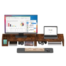 huacz Wood Dual Monitor Stand Riser for Desk, 30" Long Dual, Rustic Brown