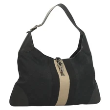 GUCCI GG Canvas Jackie Sherry Line Bag Black Silver 001 4075 Auth yk18571