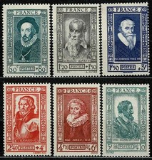 FRANCE 1943   CÉLÉBRITÉS  DU XVIe Siècles  n° 587 à 592 Neufs ★★ luxe /MNH (A1)