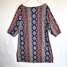 Y2k Boho Hippie Western Quarter Sleeve Floral Striped Tunic Dress 3X Plus