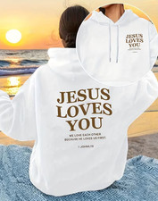 Women's Christian Faith Hooded Sweatshirt - "Jesus Loves You" Bible Verse Hoodie