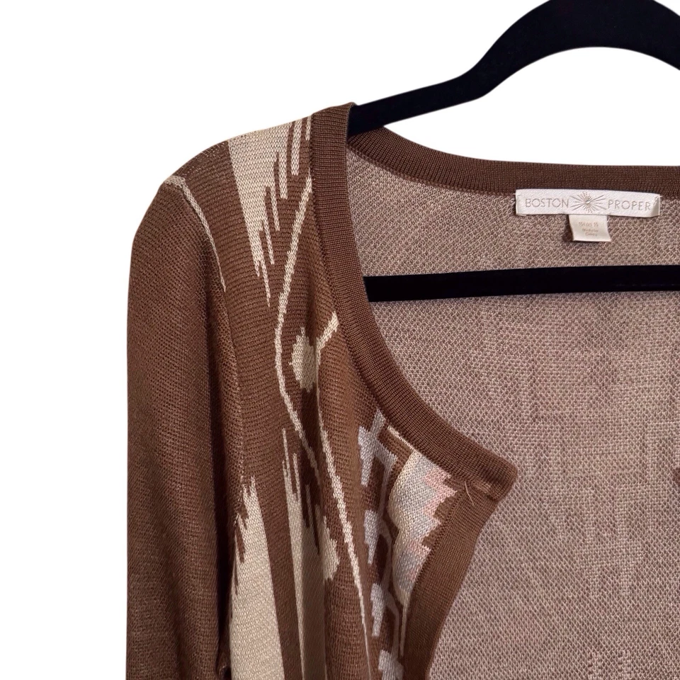 Boston Proper Small Brown Boho Duster Sweater Wool Blend Long Sleeve Geometric - Image 4 of 4