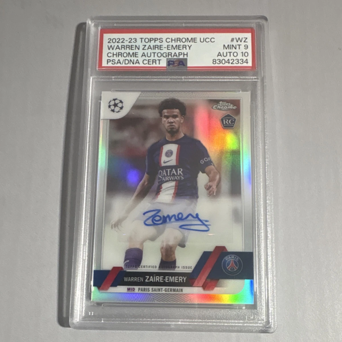 2022-23 TOPPS UCL Warren Zaïre-Emery RC recrue Aqua Foil 225/399 PSG