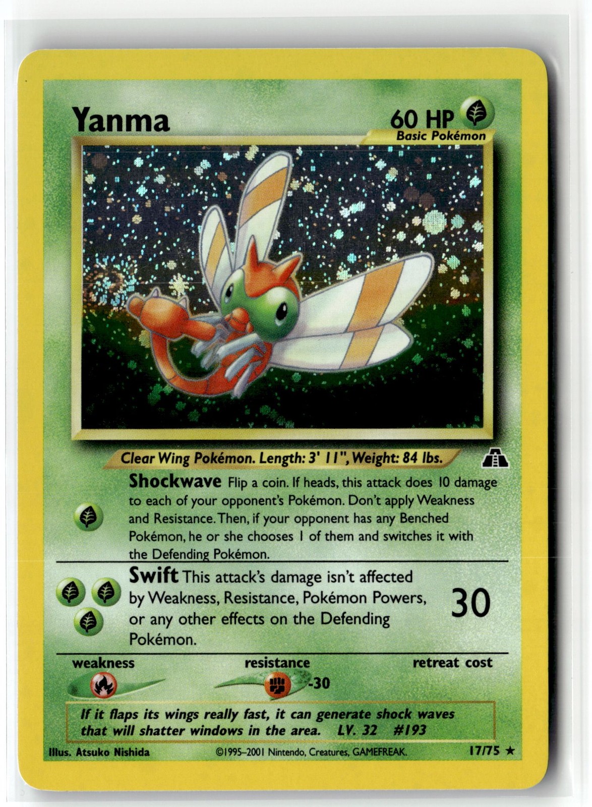 Yanma ⭐️ 17/75 Holo Rare Neo Discovery 2001 Pokemon NM