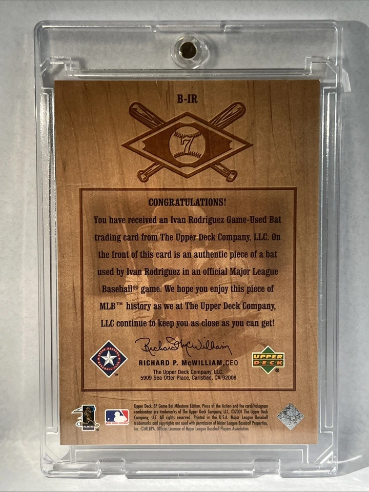 2001 Sp Game Bat Milestone Edition - Piece of the Action Ivan Rodriguez Relic - Image 2 of 2