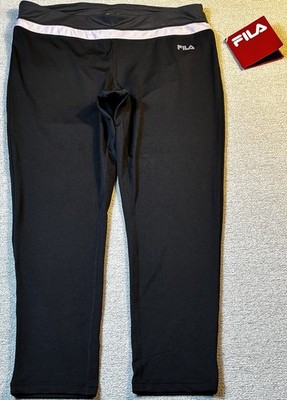 Fila Get Up & Go 3/4 Performance Tight Women Med. Black Pink Band Tri-Flex NWT
