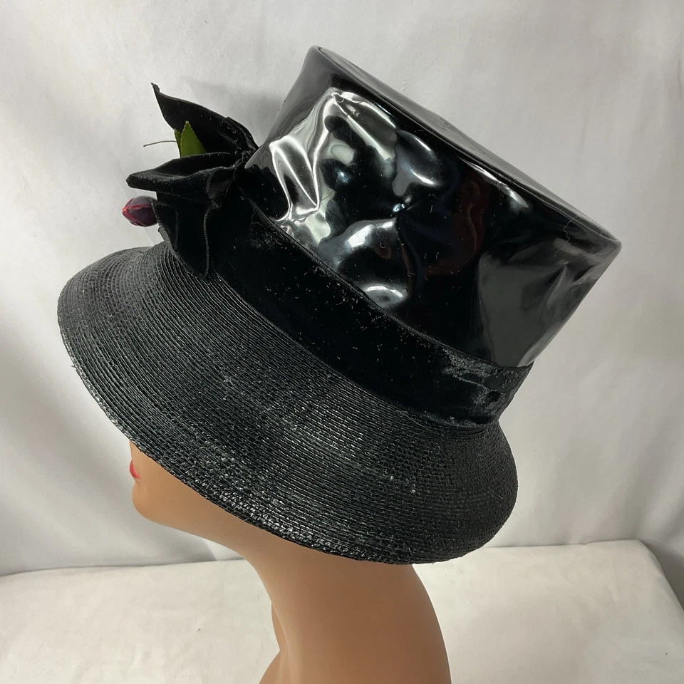 Cinta de paja de vinilo negra corona alta original de Desi New York vintage Foto 2 de 4