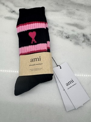 Ami Paris socks Alexandre Mattiussi Embroidered Logo Black/Hot Pink/Pink