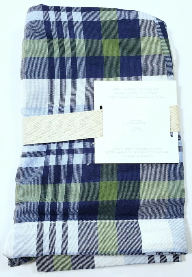 Pottery Barn Kids KINGSTON Sabrina Cesta Forro Cuadros Medio Azul Verde NUEVO Foto 2 de 2