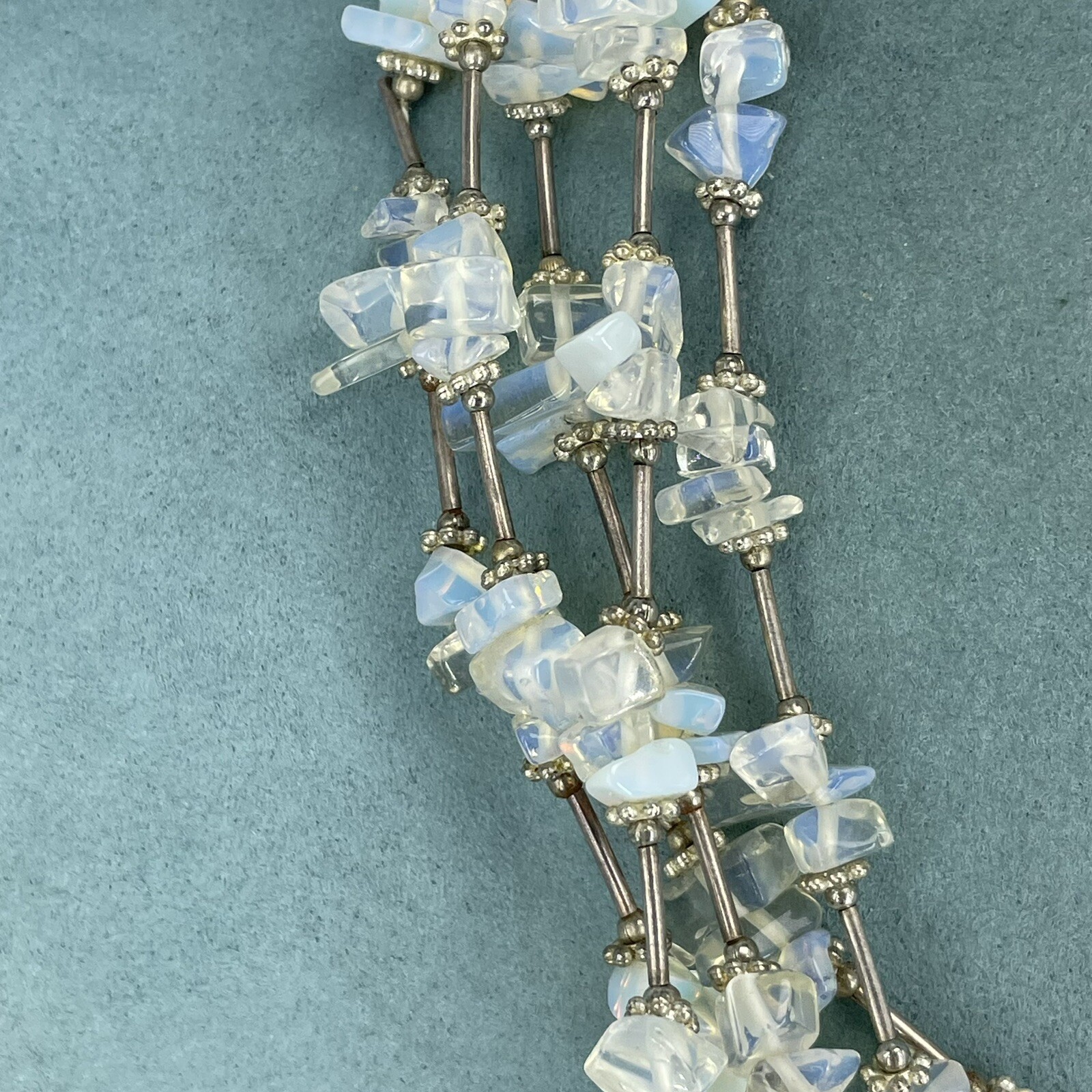 opalite chip necklace multi-layer silver plated b… - image 4