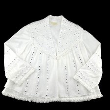 Ruby Yaya Women's White Long Sleeves Pleated/ Fringe Open-front Jacket Size M