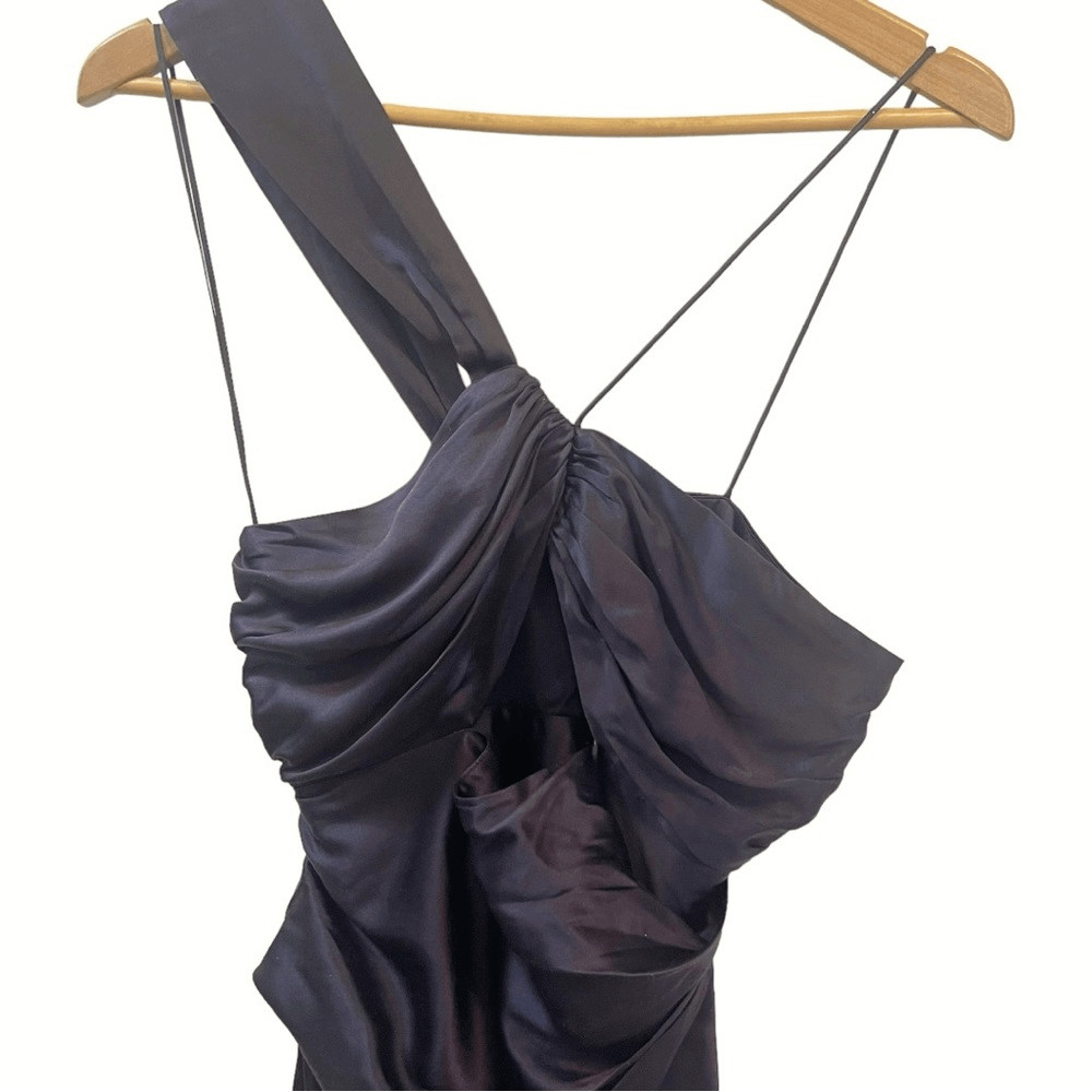THE SEI Silk One-Shoulder Cut-Out Gown in Fig Color image 7