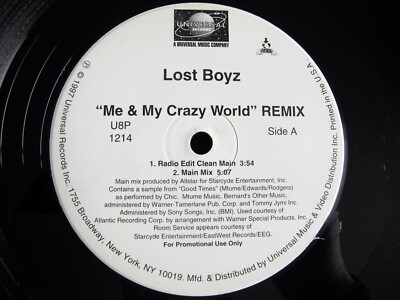 Lost Boyz : Me & My Crazy World Remix Rap Hip Hop 12'' Promo Single Vinyl Record