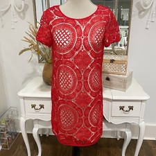 Chelsea & Violet Red Lace Mini Shift Dress Sz XS Romantic Date Night Girly