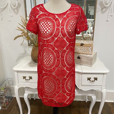 Chelsea \u0026 Violet Red Lace Mini Shift Dress Sz XS Romantic Date Night Girly  | eBay