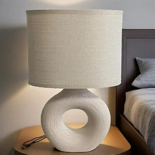 Minimalist White Ceramic Table Lamp - with Linen Shade - Modern Style - Perfect - 第 1/10 張圖片