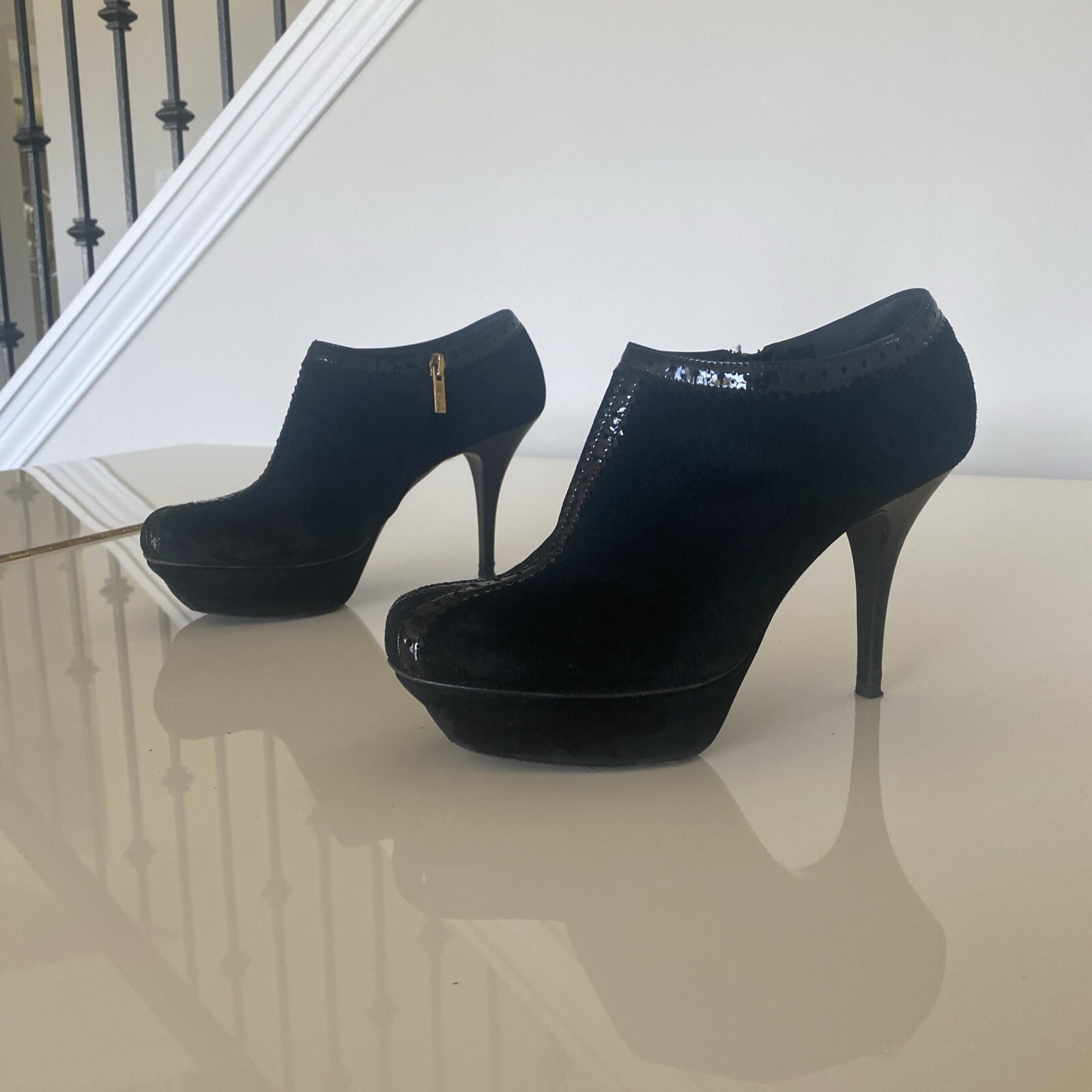 SAINT LAURENT Stivaletti YSL Tribute neri in pelle scamosciata plateau alla caviglia misura 37 1 2