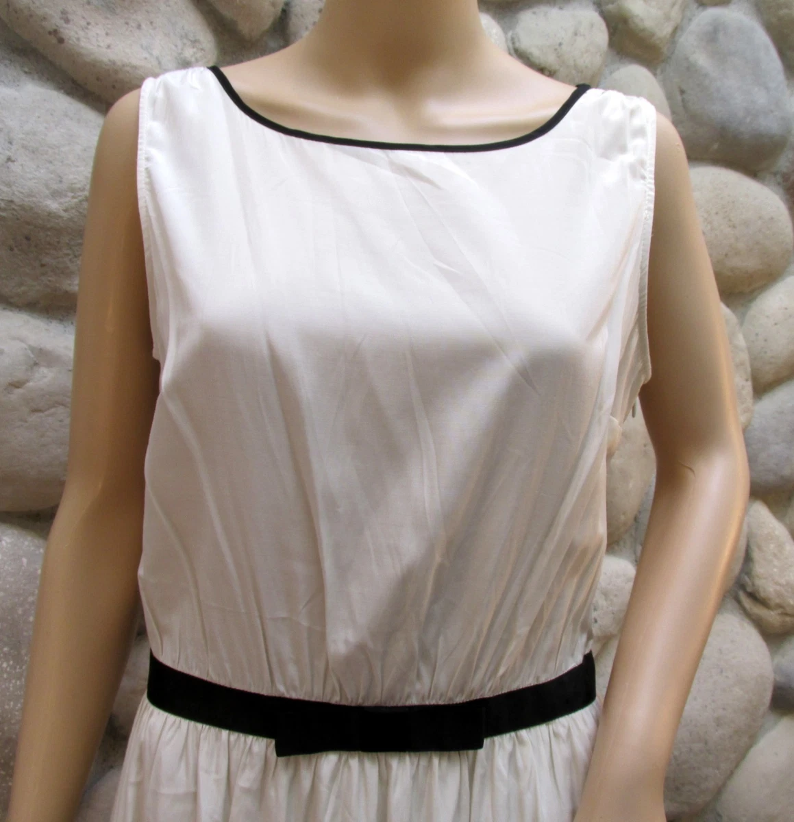 NWOT Women s MNG Cream Black Empire Waist A Line Dress Size 8 eBay