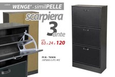 MOBILE SCARPIERA IN LEGNO WENGE' ROVERE 3 ANTE SIMILPELLE 63*24*120CM PUR-783838