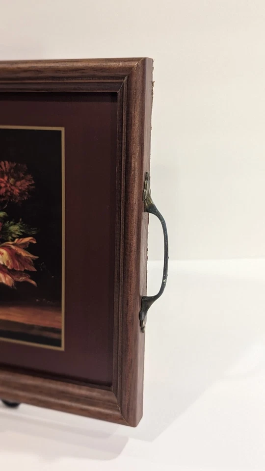 Vintage Pimpernel Serving Tray With Brass Handles Cork Bottom Victorian Florals - Image 4 of 4