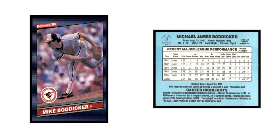 1986 Donruss Mike Boddicker Orioles #47 - Image 3 of 3