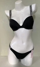 Victoria's Secret Shine Strap Sexy Tee Push Up Bikini Swim Set 34B 32B S Black