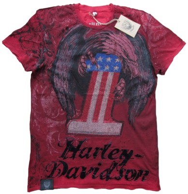H D CUSTOM Authentic HARLEY DAVIDSON Eagle the One USA Strass Biker T-Shirt S