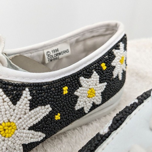 NEW Vintage 1990s Colorwerks Tennis Shoes Beaded Sneakers Floral Daisy Size 6 - Picture 5 of 14
