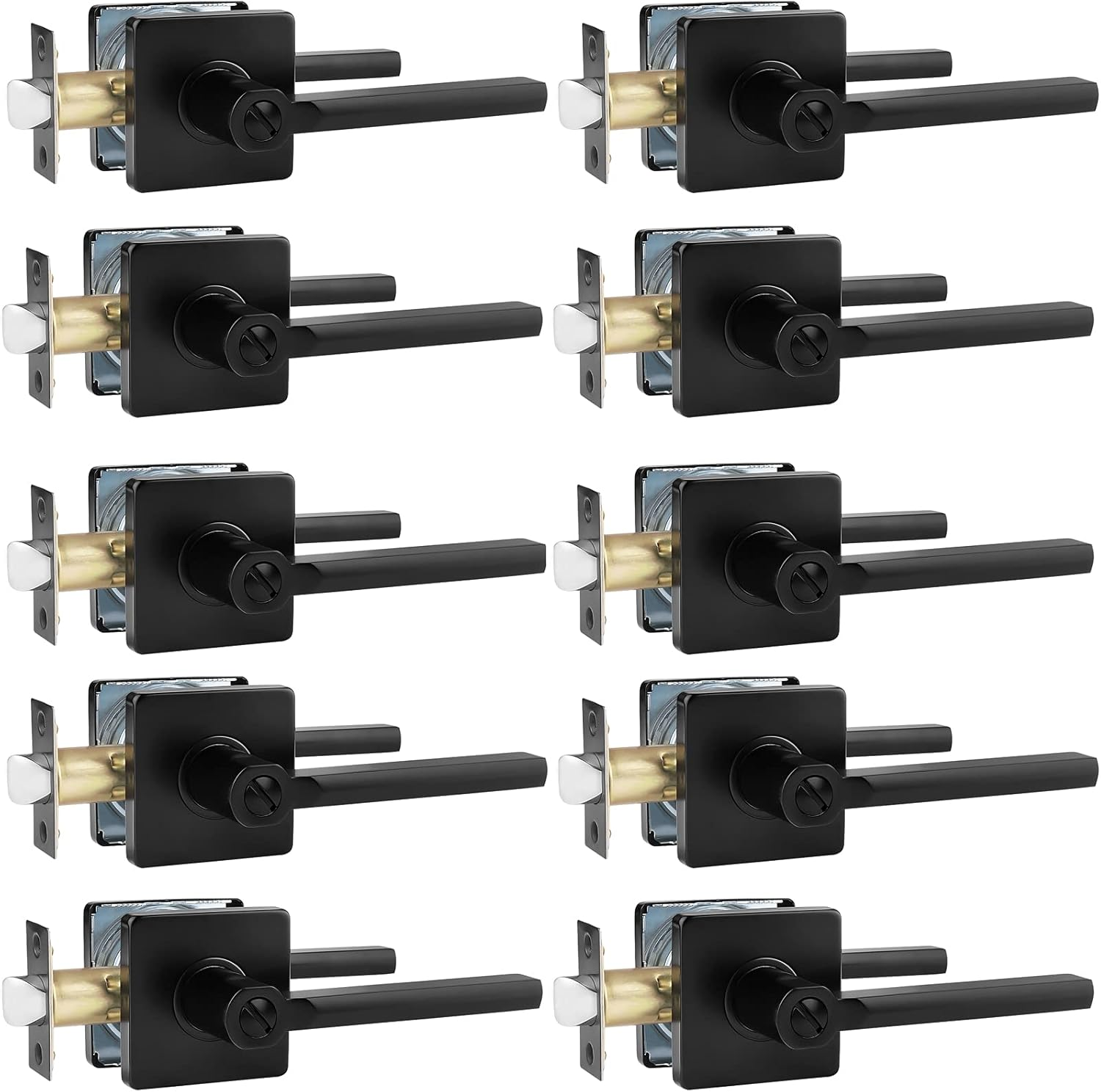 (10 Pack Privacy Lever Black Door Handle Lock Keyless Square Locking Lever for B
