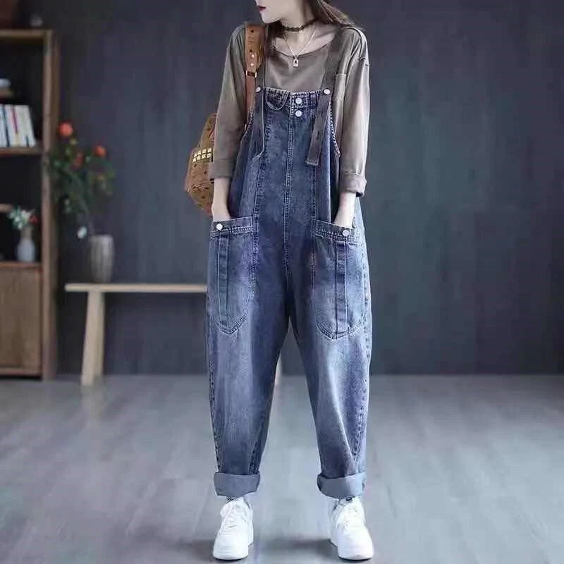 Damen Jeans Strampler Laterne Hose Overall Latzhose Distressed Baggy Locker - Bild 3 von 4