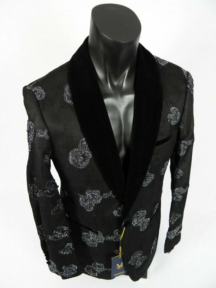 Mens Sport Jacket Blazer Black Silver Florals INSOMNIA MANZINI Entertainer Event - Image 3 of 4