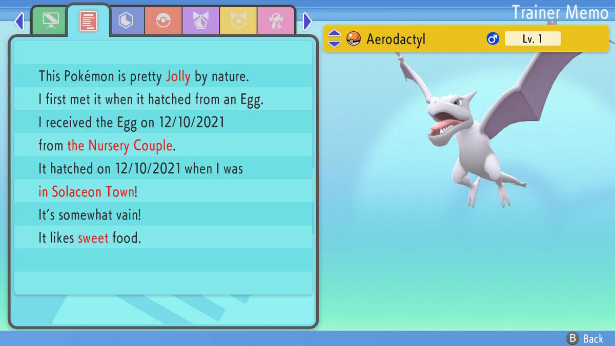 6IV Shiny Aerodactyl Pokemon Brilliant Diamond and Shining Pearl