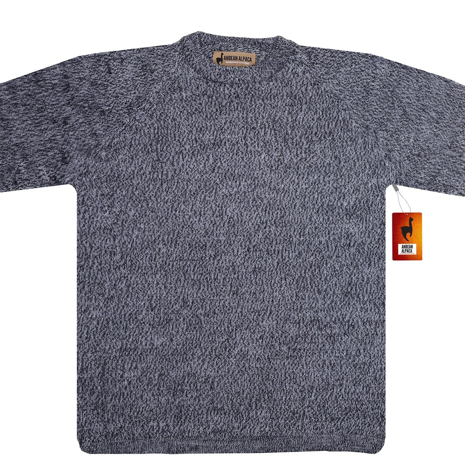 MEN HANDMADE ANDEAN ALPACA SOLID GRAY SWEATER SZ M