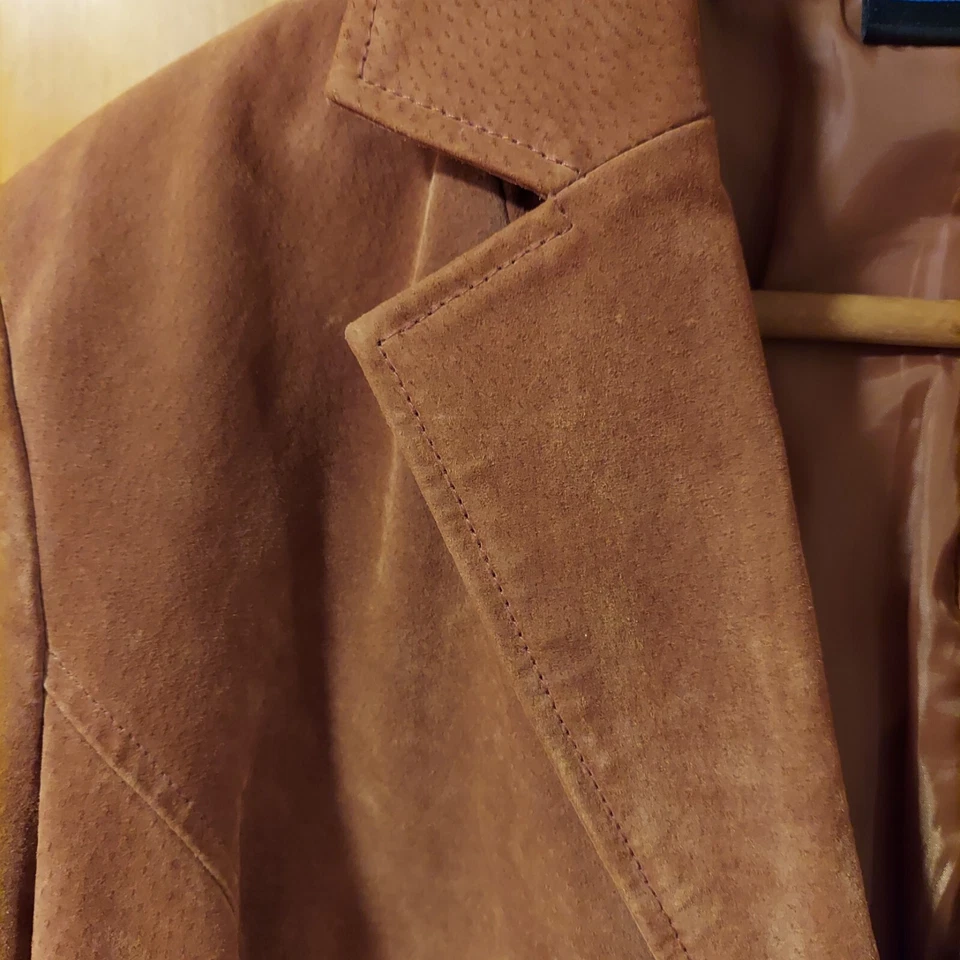 Chaqueta de cuero genuino para mujer de un botón marrón tostado talla 1X relatividad-defecto Foto 3 de 4