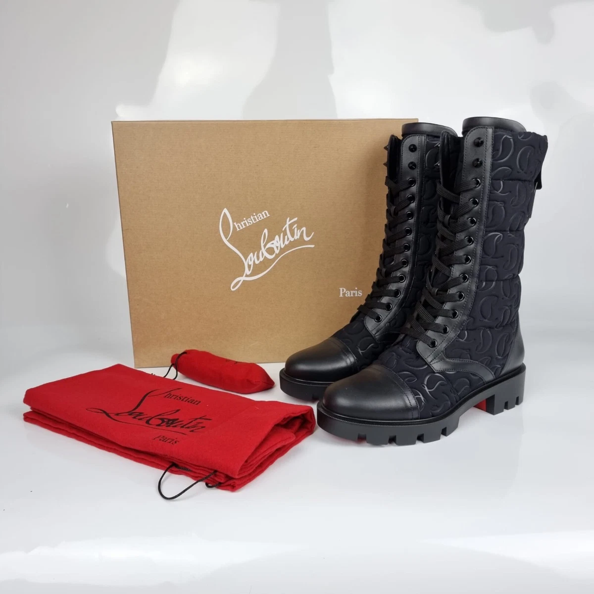 Christian Louboutin Pavleta Black Canvas And Leather Boots New