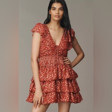 Anthropologie Red Patterned Mini Dress