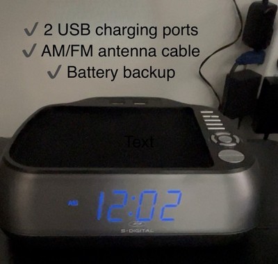 S DIGITAL Multi-Charging Digital Clock Radio   Model: Q-7700-USB2 - AM/FM - USB