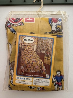 VTG 70s Madison Industries All Sports Twin Bedspread USA New Old Stock Fabric
