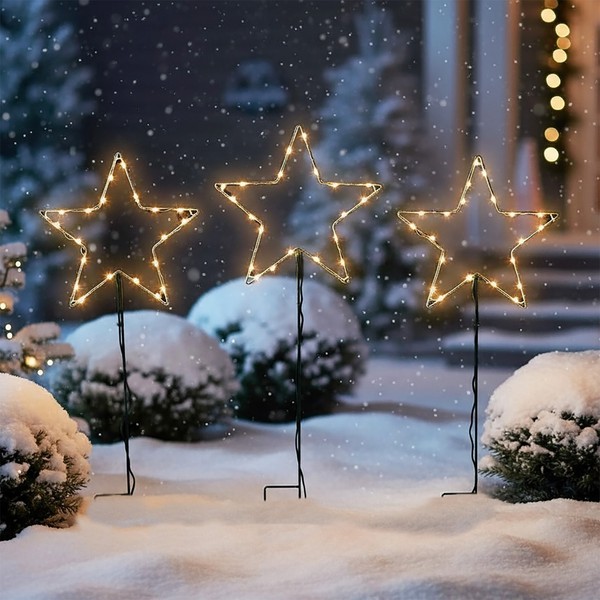 Led Garten Stecker Stern 3Er Set - 30 / 24 Cm - Weihnachten Deko Timer AußEn-image