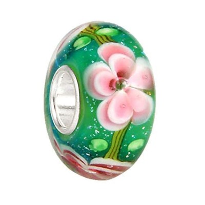 Jewelry Lampwork Murano Charm 925 Sterling Silver Glass Charm Flower Charm Leaf