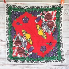 Vintage ECHO Silk Scarf 31" x 30.5" Dinner Fruit Wine Art Colorful