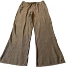 Zara Wide Leg Crinkly Pants Womens Sz L Dark Beige Drawstring Pockets Casual