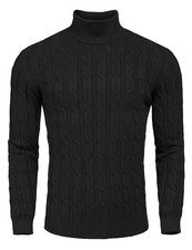 Men's Slim Fit Turtleneck Sweater Casual Twisted Knitted Large 01-black