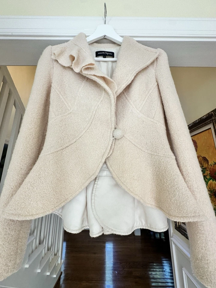 Потрясающий Nanette Lepore оборки куртка в кремовый сшитый женский стимпанк ретро - Изображение 2 из 4