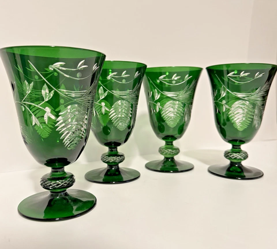 4 - Williams Sonoma Raro Piña Verde Vacaciones/Navidad Copas Corte Vasos Foto 4 de 4