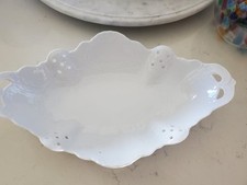 Gallery Lautie Czech Republic White Porcelain Glossy Candy Dish with Handles